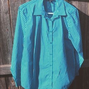 blue striped rodeo button up